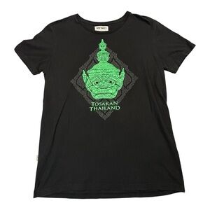Mahanakhon Tosakan Thailand T-Shirt Mens L Black Green Mask Graphic Cotton Thai